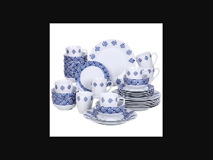  VEWEET Drew 32-Piece Porcelain Combination Dinner Set with 8*Dinner Plate,Dessert Plate,Cereal Bowl,380ml Mug Set for 8person